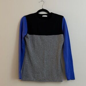 Garnet Hill Women’s 100% Cashmere Black Gray Blue Crew Neck Sweater Size Small